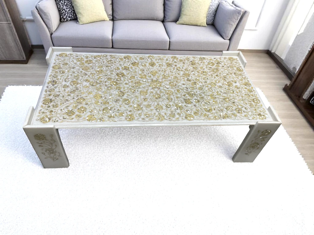 Amazing Mother of Pearl Inlay White Marble Conference Table In India 
